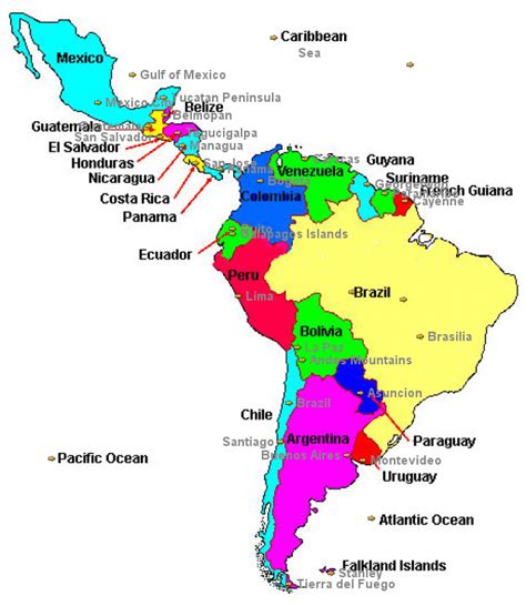 South America and Central America Map